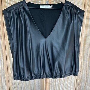 bishop + young Black Faux Leather V-Neck Blouse